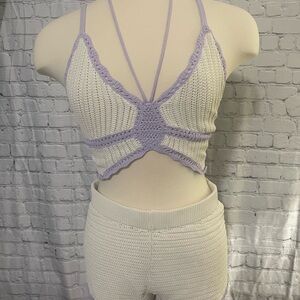 Victoria's Secret Lilac and White Knit Pajama Set